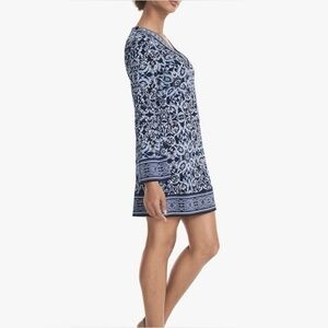 White House Black Market Navy Shift Dress Embroidered Neckline Medium NWOT